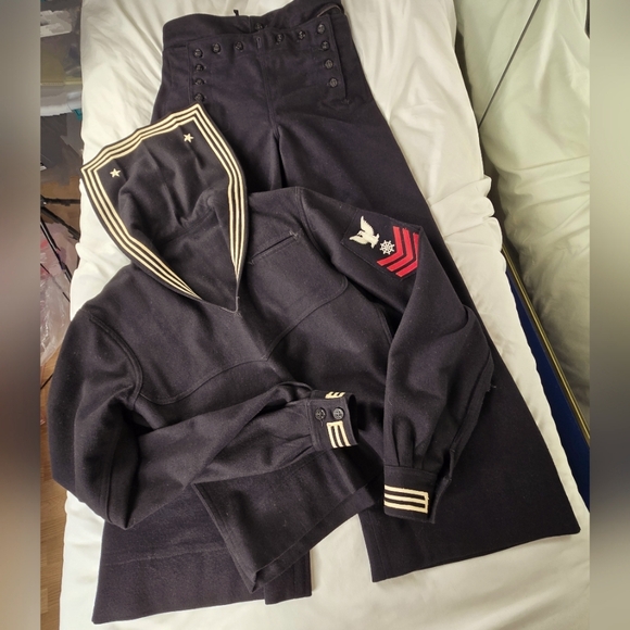 Vintage WWII US Navy Wool Quartermaster Petty Officer Uniform Sailor Black Small - Picture 1 of 17